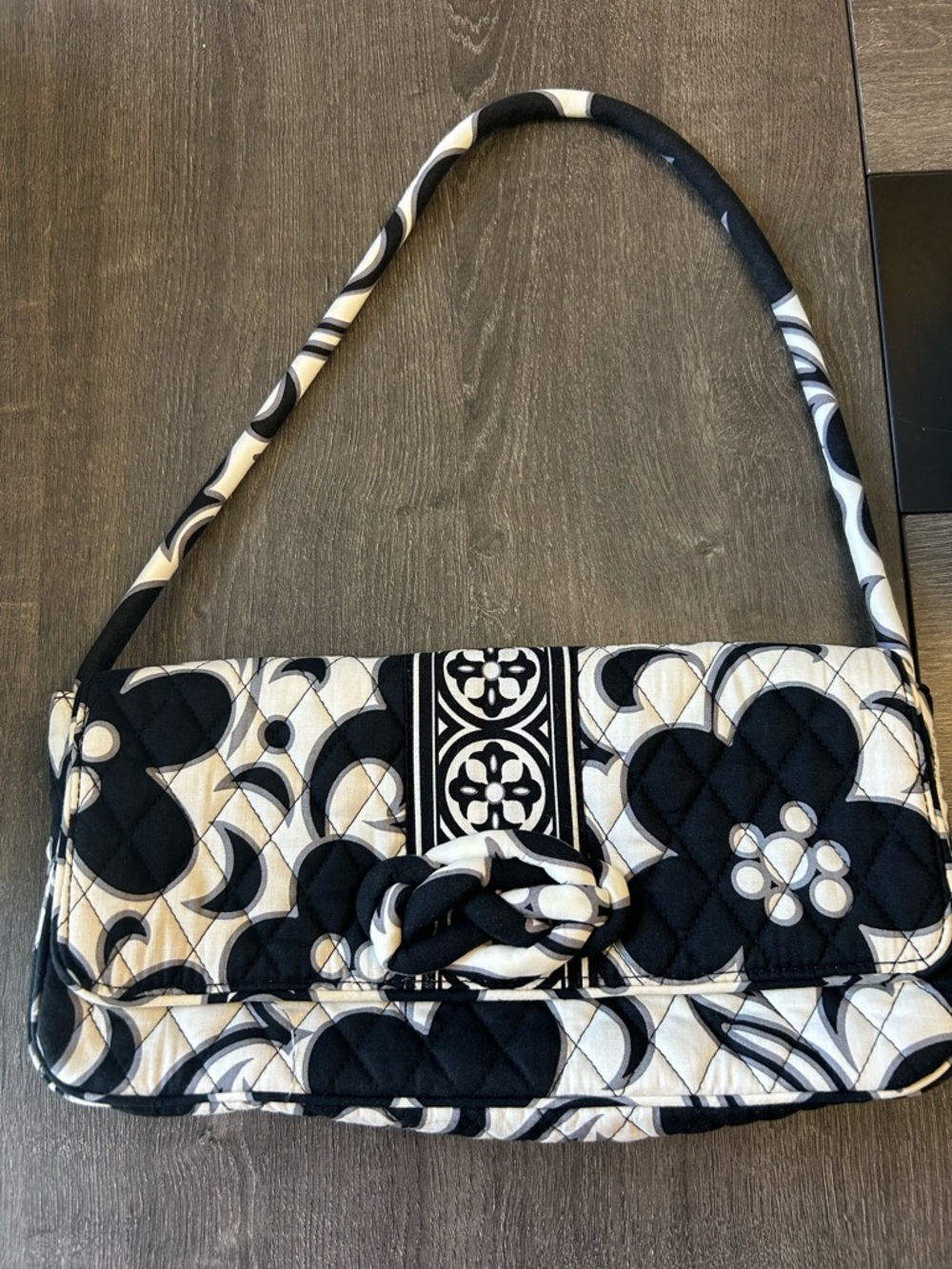 Vera Bradley Black & White Quilted Floral Shoulder Bag